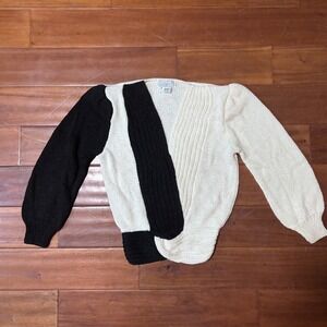 VTG 80s Nannell Hand Knit WrapStyle Sweater Black/Cream Woolblend Art To Wear|Md